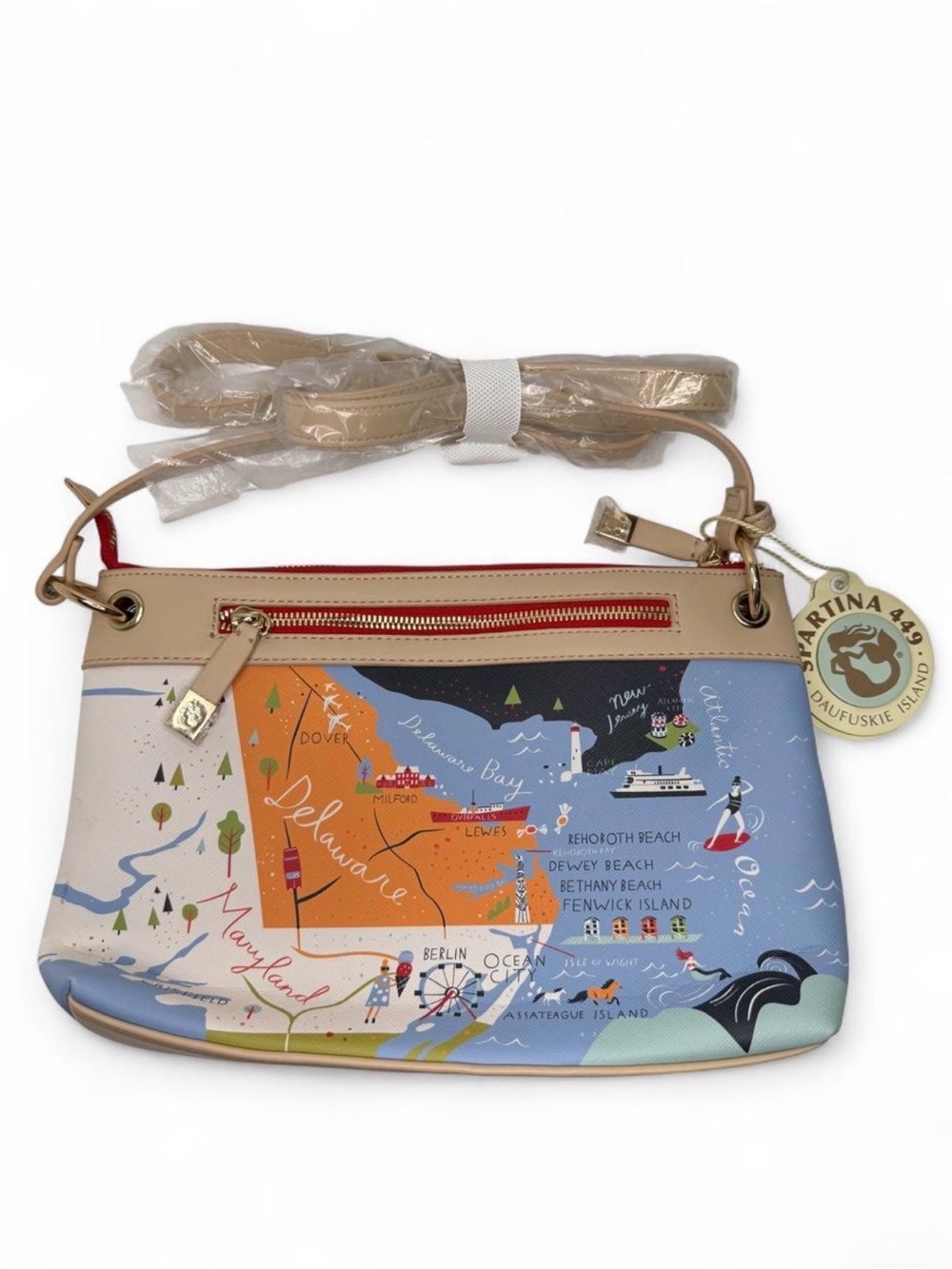 Spartina 449 Bay Dreams Map Crossbody NWT Maryland Chesapeake Delaware - Picture 2 of 5